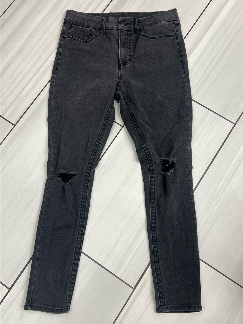 Seven7 Jeans Women 10 Tummy Less High Rise Skinny Distressed Denim College Black